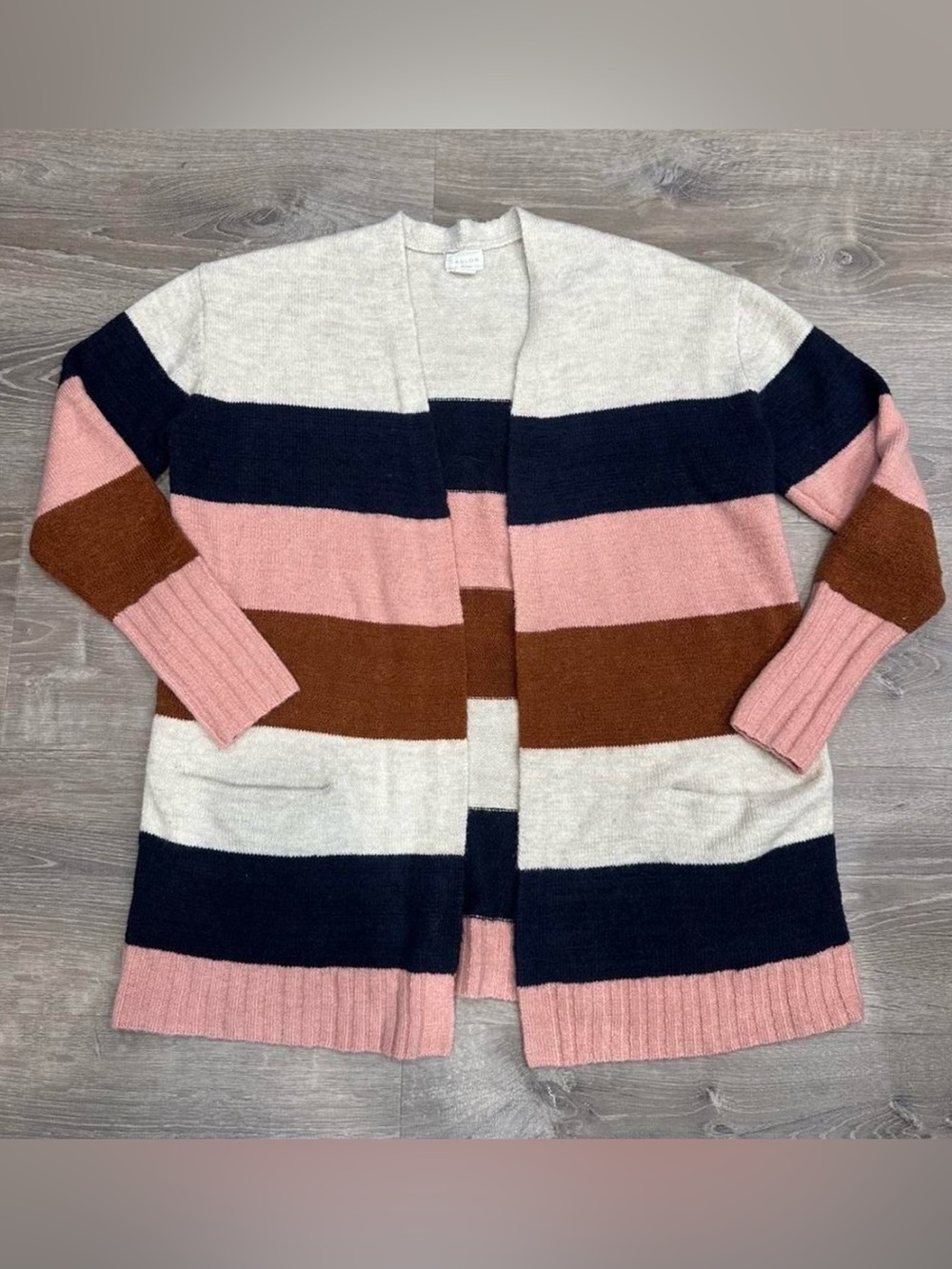 Caslon Soft Open Front Striped Cardigan SZ Medium